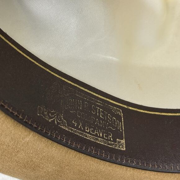 John B Stetson Company Western Hat Mens 4X Beaver Wide Brim Feather Braided Tan - Picture 9 of 16